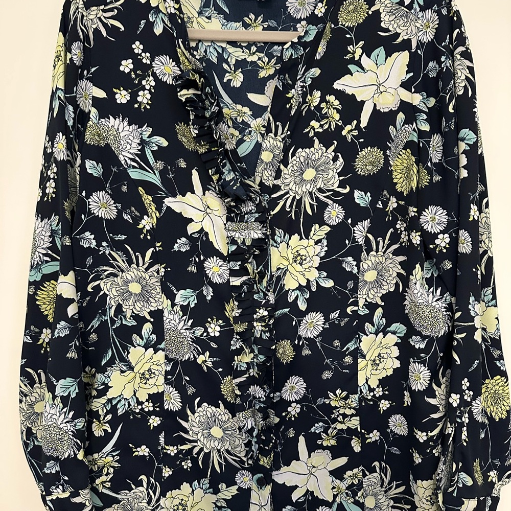 Floral Print Women's Top - Navy and Yellow